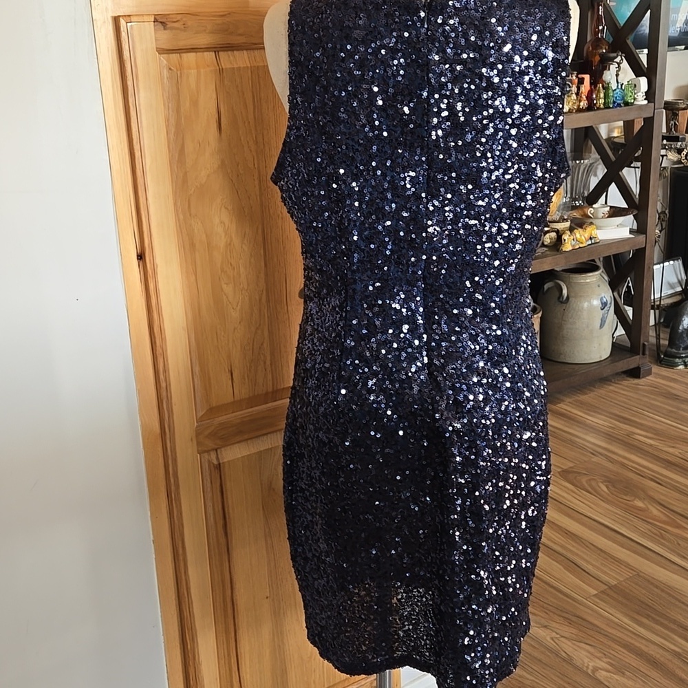 Badgley Mischka Sequin Cocktail Dress Navy Womens Size 14 - Picture 4 of 10